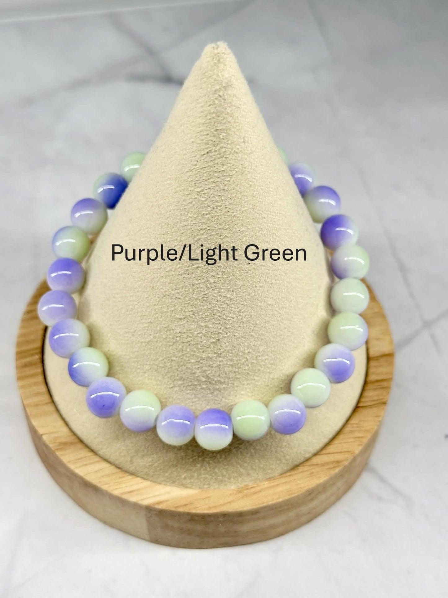 Single Strand Colorful Opaque Two Toned Beaded Stretch Bracelet