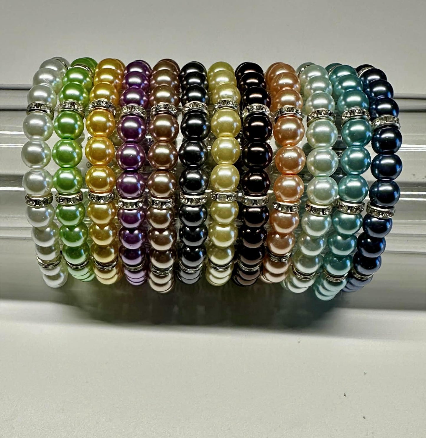 Single Strand Colorful Faux Pearl Beaded Stretch Bracelet