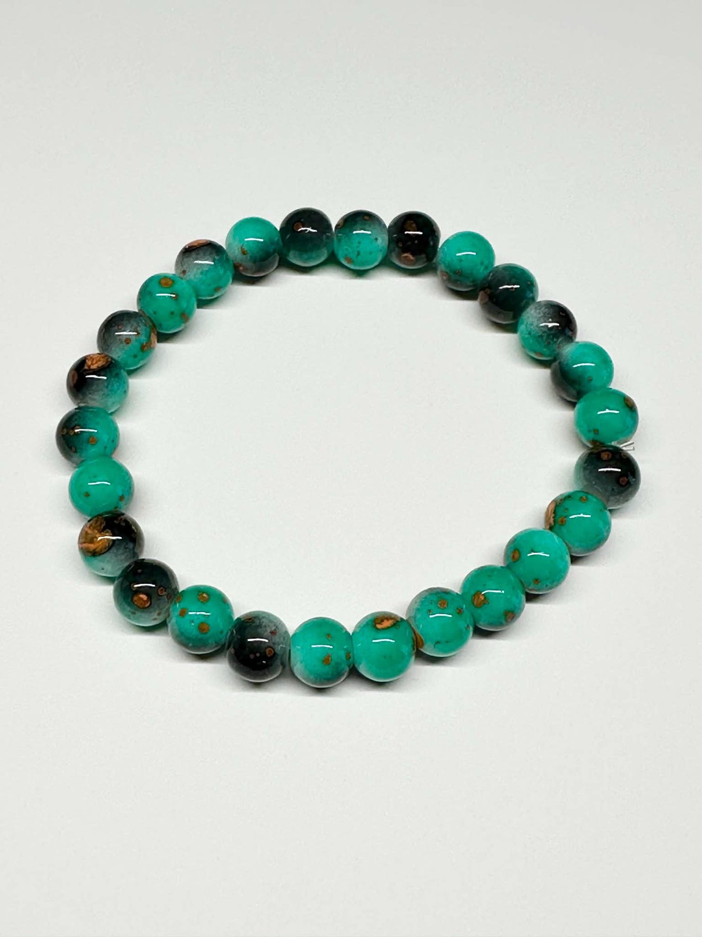 Single Strand Turquoise w/Black and Orange Beaded Stretch Bracelet