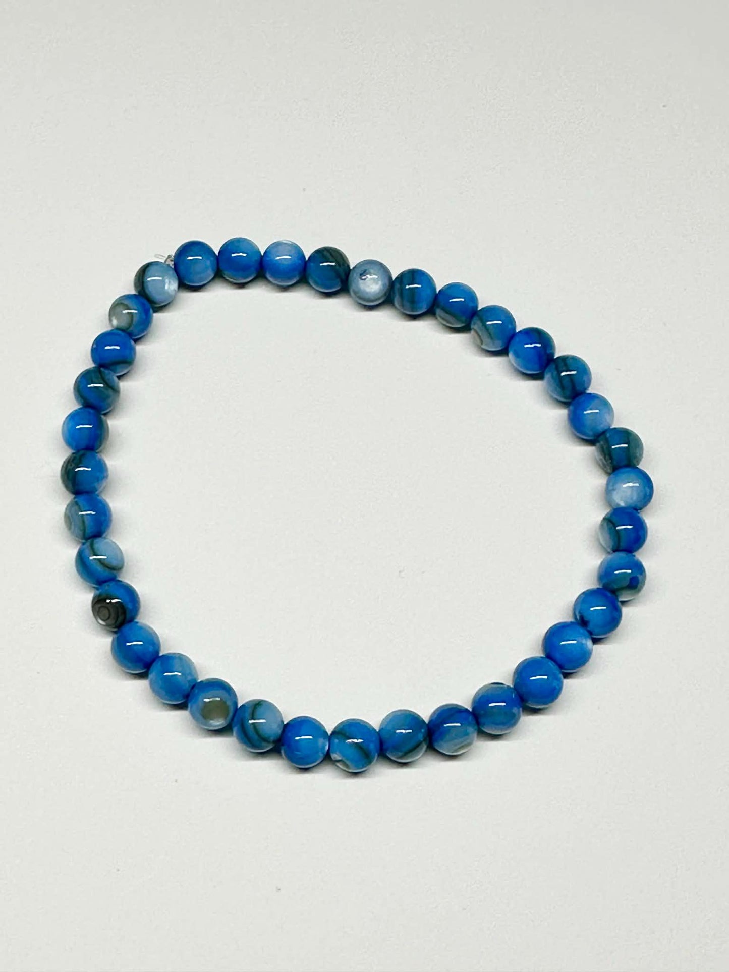 Single Strand Blue Cats Eye Mixture Beaded Stretch Bracelet
