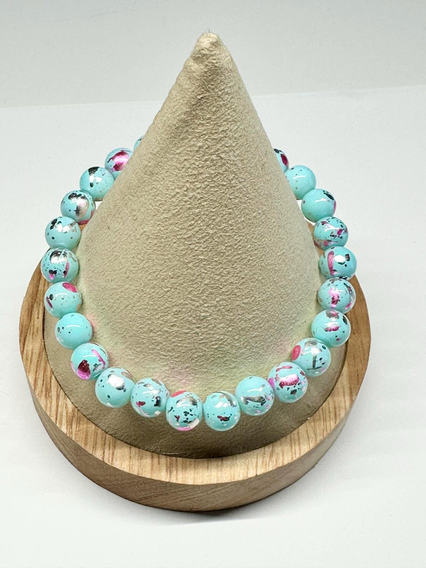 Single Strand Turquoise & Magenta Beaded Stretch Bracelet