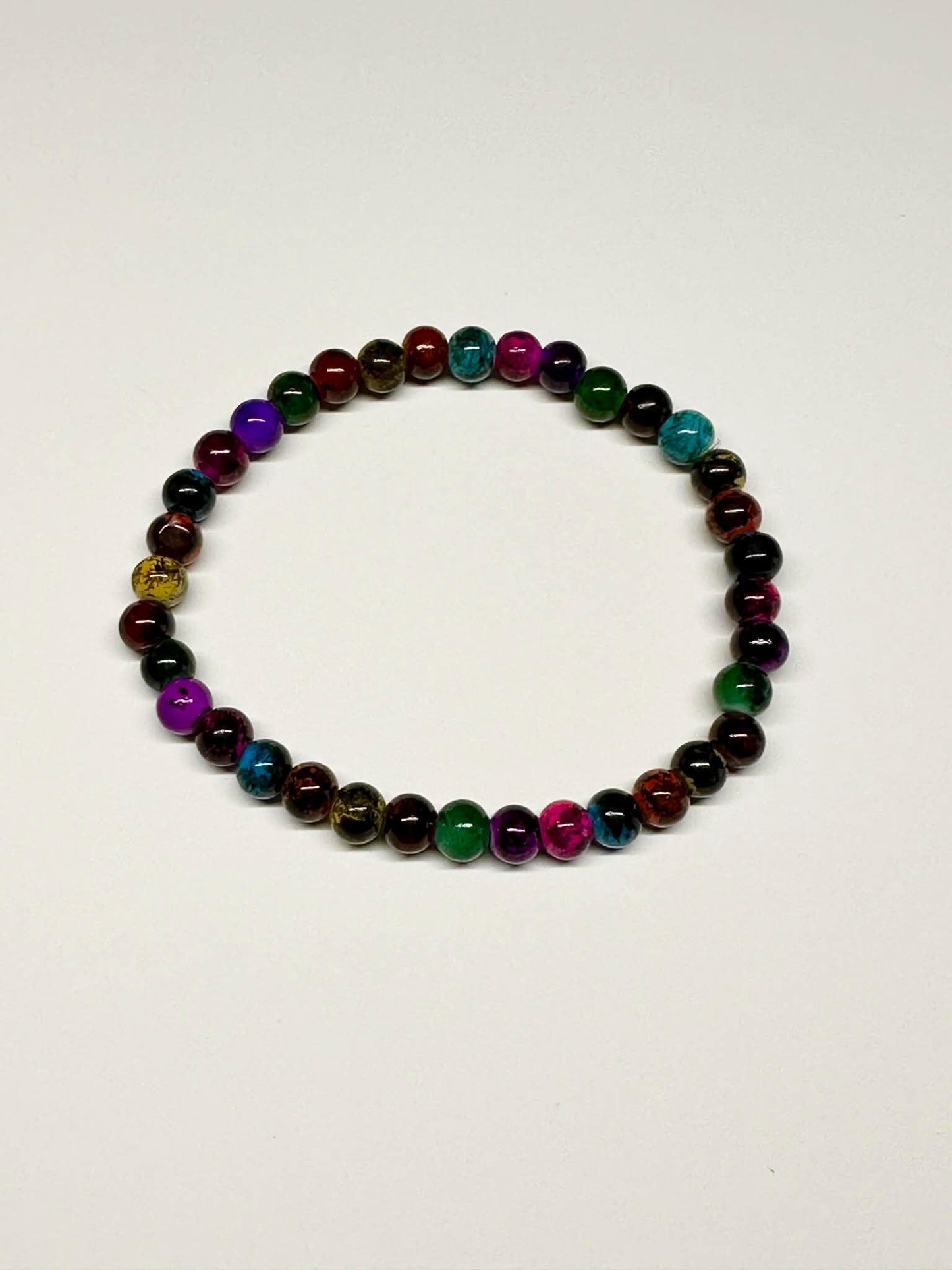 Single Strand Multi Colored Marble Beaded Stretch Bracelet