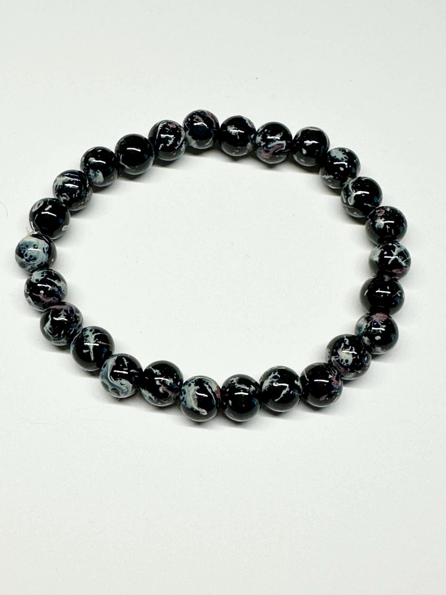 Single Strand Black, Gray & Pink Mixture Beaded Stretch Bracelet