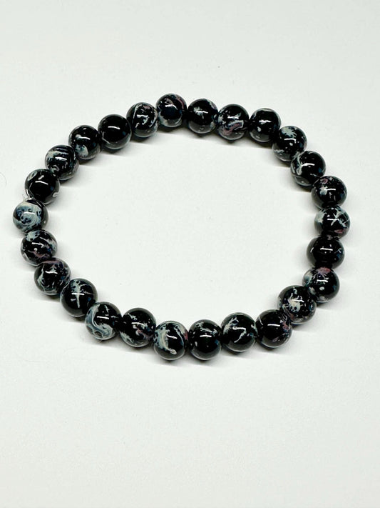 Single Strand Black, Gray & Pink Mixture Beaded Stretch Bracelet