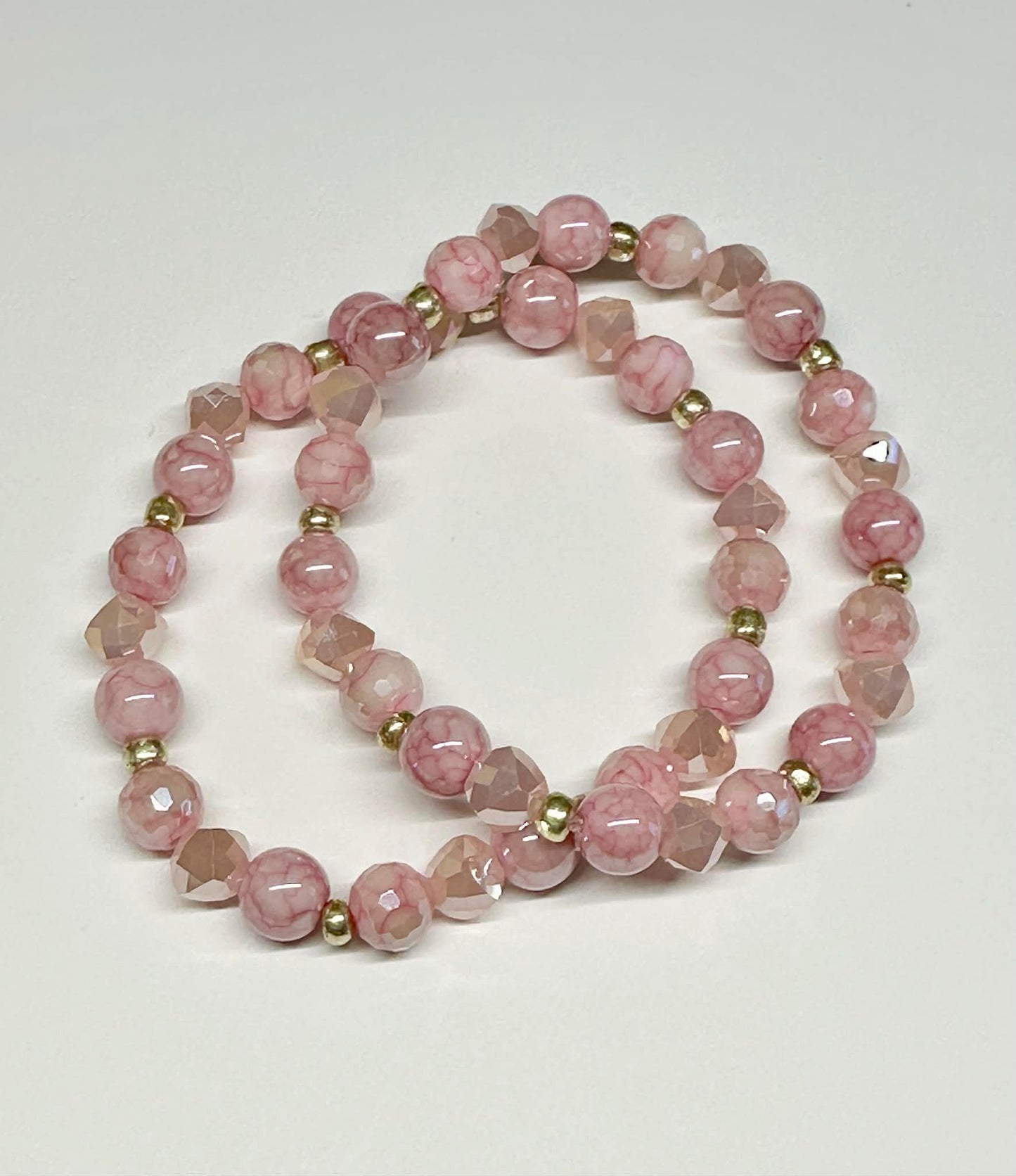 Single Strand Colorful Pink Mixture Beaded Stretch Bracelet