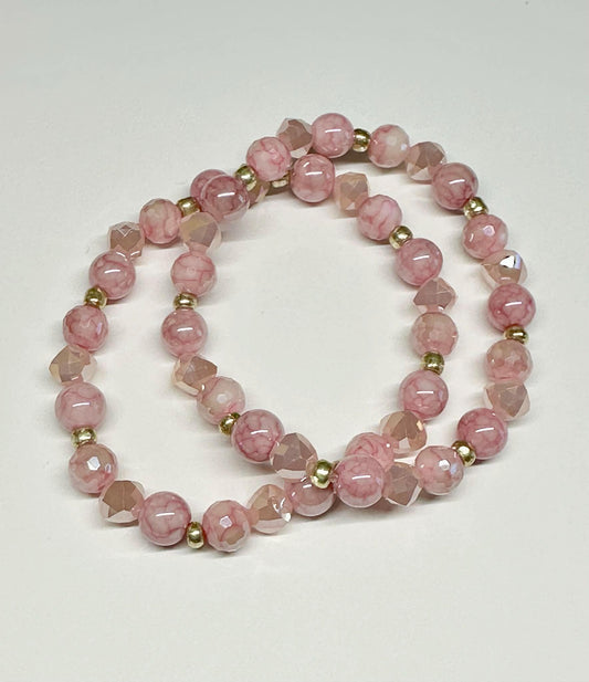Single Strand Colorful Pink Mixture Beaded Stretch Bracelet