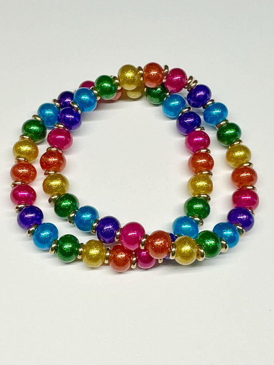 Single Strand Colorful Rainbow Shimmer Beaded Stretch Bracelet