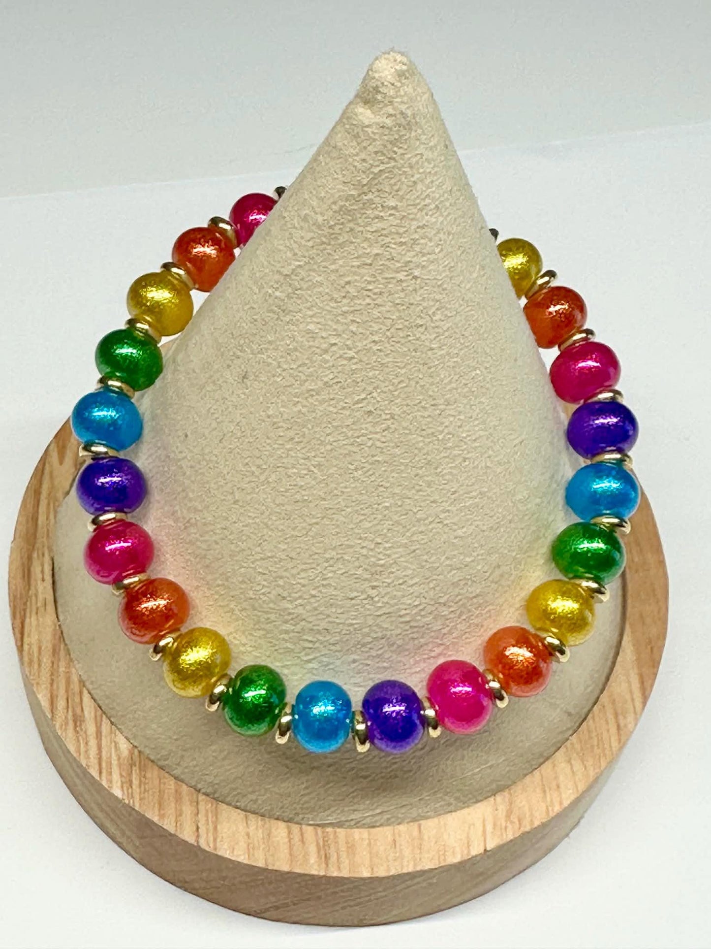 Single Strand Colorful Rainbow Shimmer Beaded Stretch Bracelet