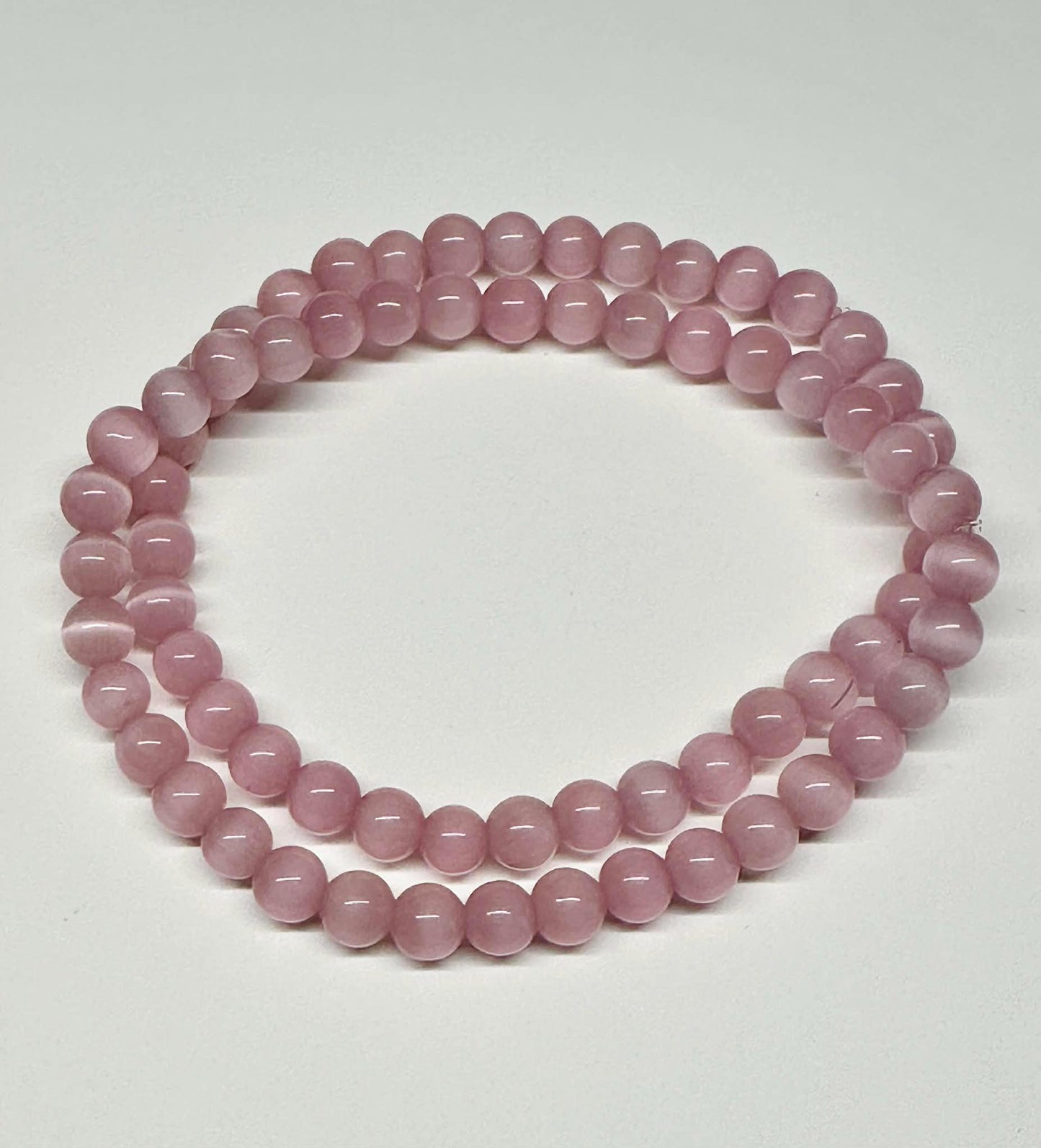 Single Strand Light Pink Cats Eye Beaded Stretch Bracelet
