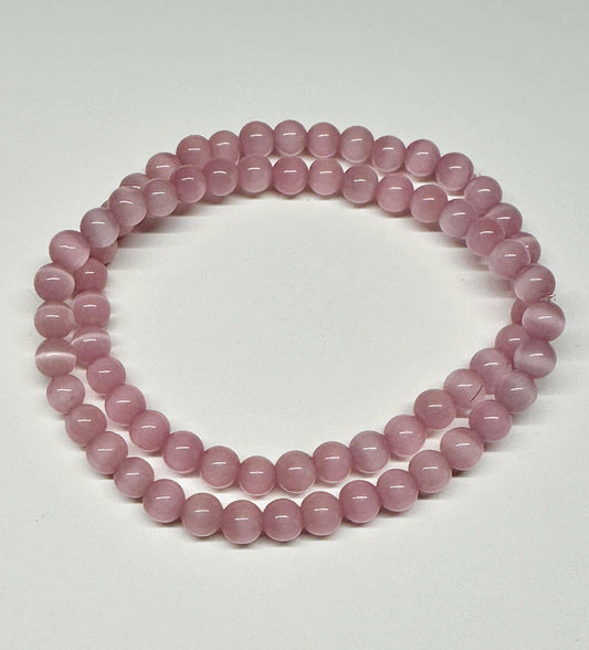Single Strand Light Pink Cats Eye Beaded Stretch Bracelet