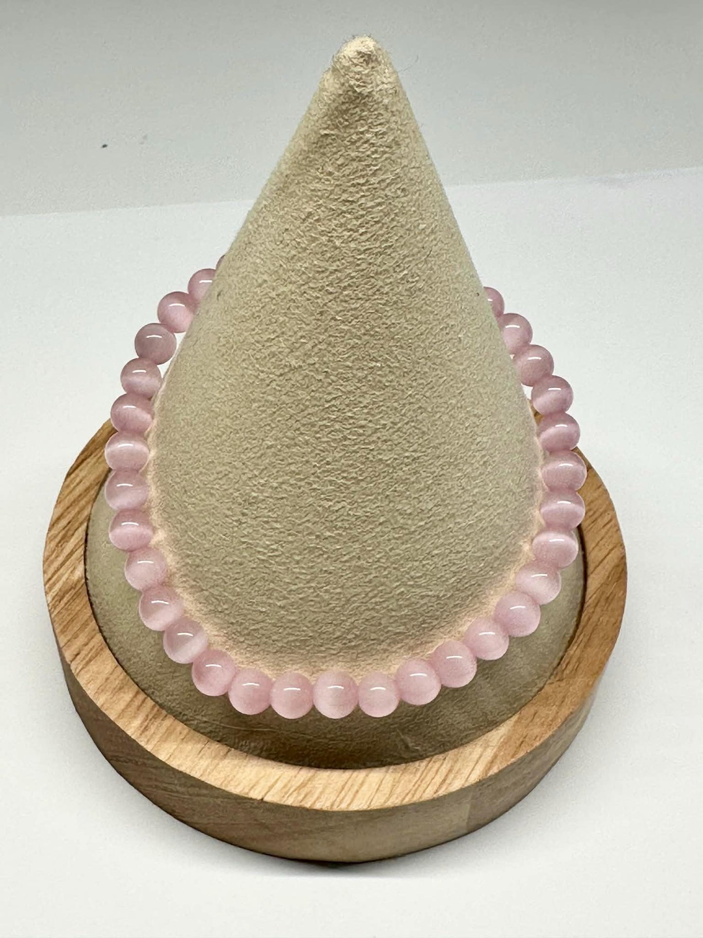 Single Strand Light Pink Cats Eye Beaded Stretch Bracelet