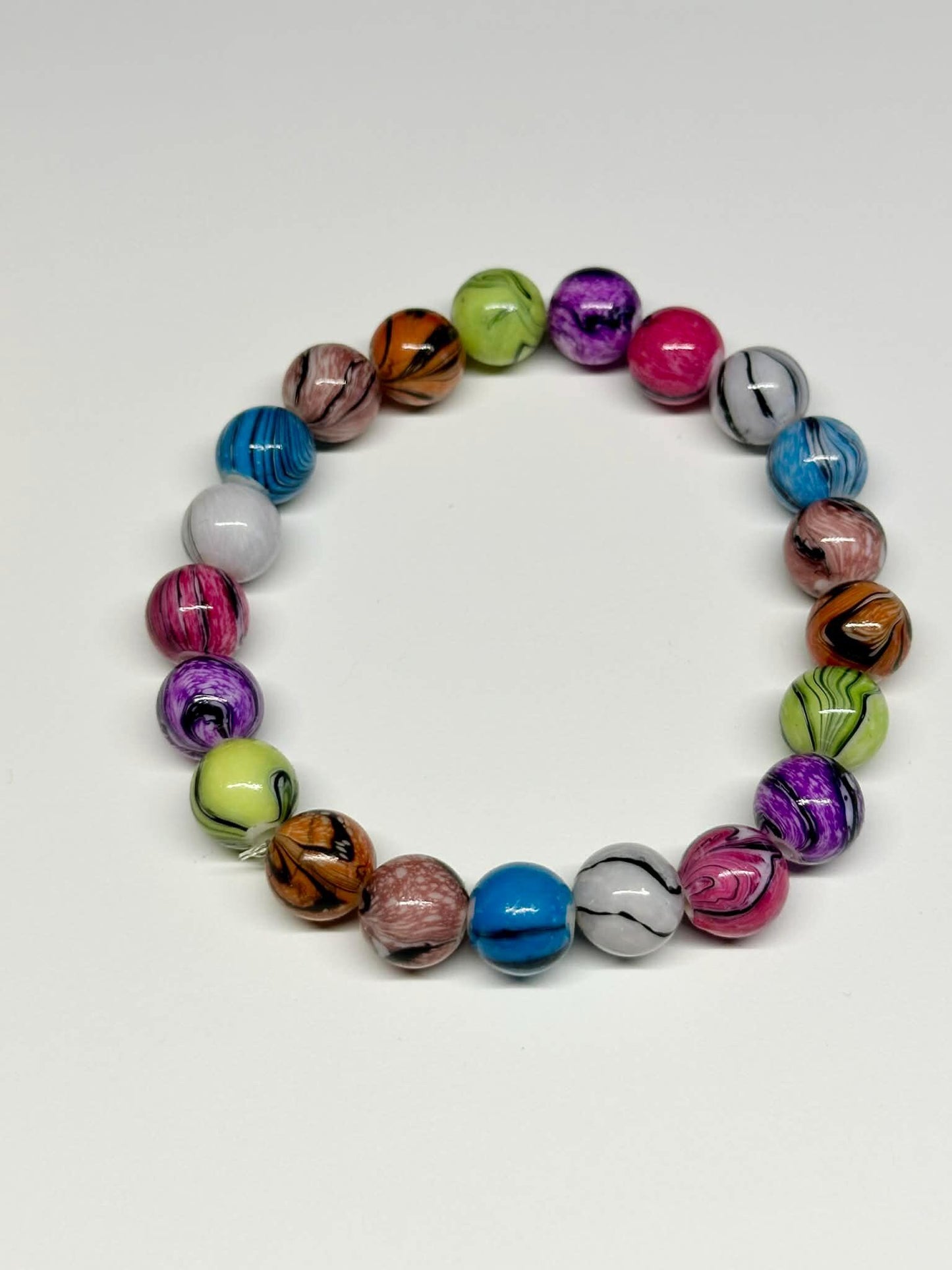 Single Strand Multi Colored Striped Beaded Stretch Bracelet