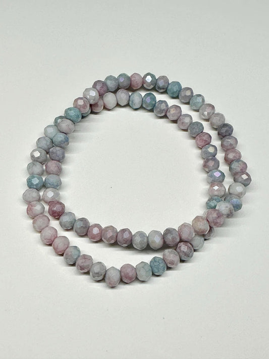 Single Strand Pink & Gray Faceted Stretch Bracelet