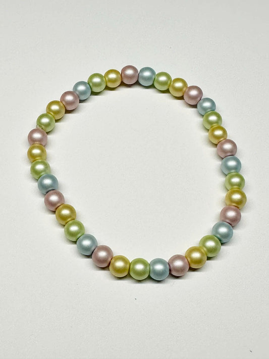 Single Strand Multi Pastel Faux Pearl Stretch Bracelet