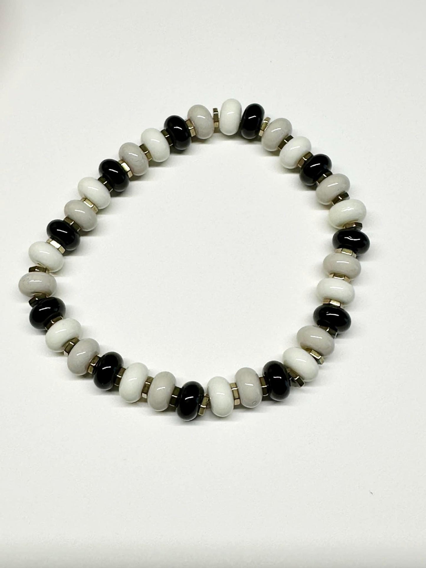 Single Strand Black, Gray, White  Stretch Bracelet