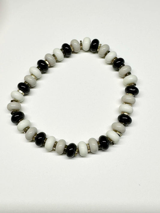 Single Strand Black, Gray, White  Stretch Bracelet