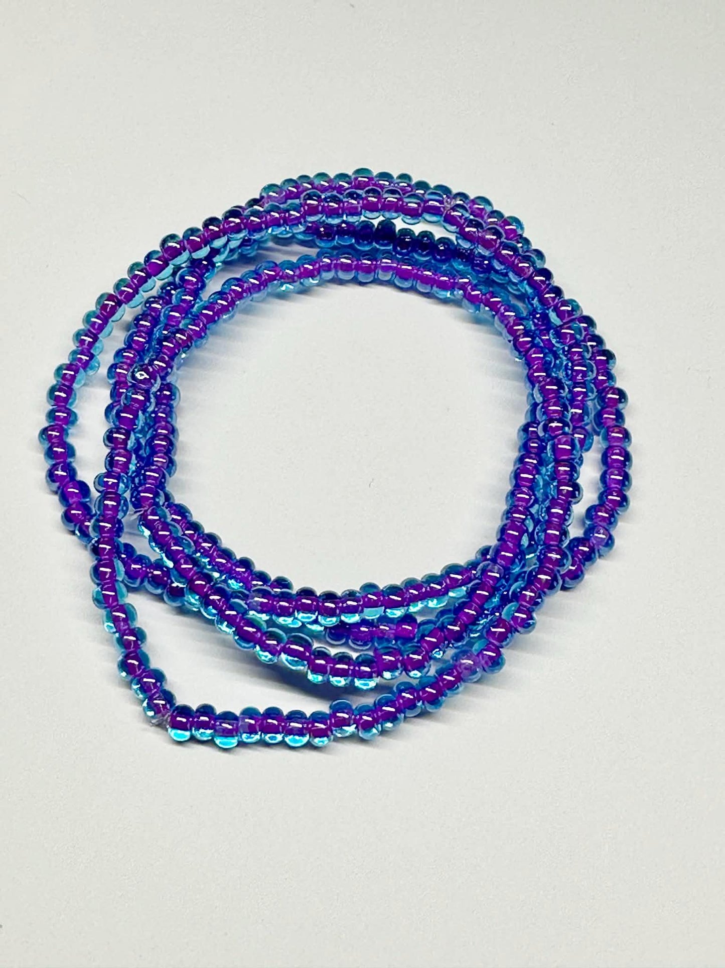 Single Strand Purple & Blue Transparent Seed Bead Bracelet