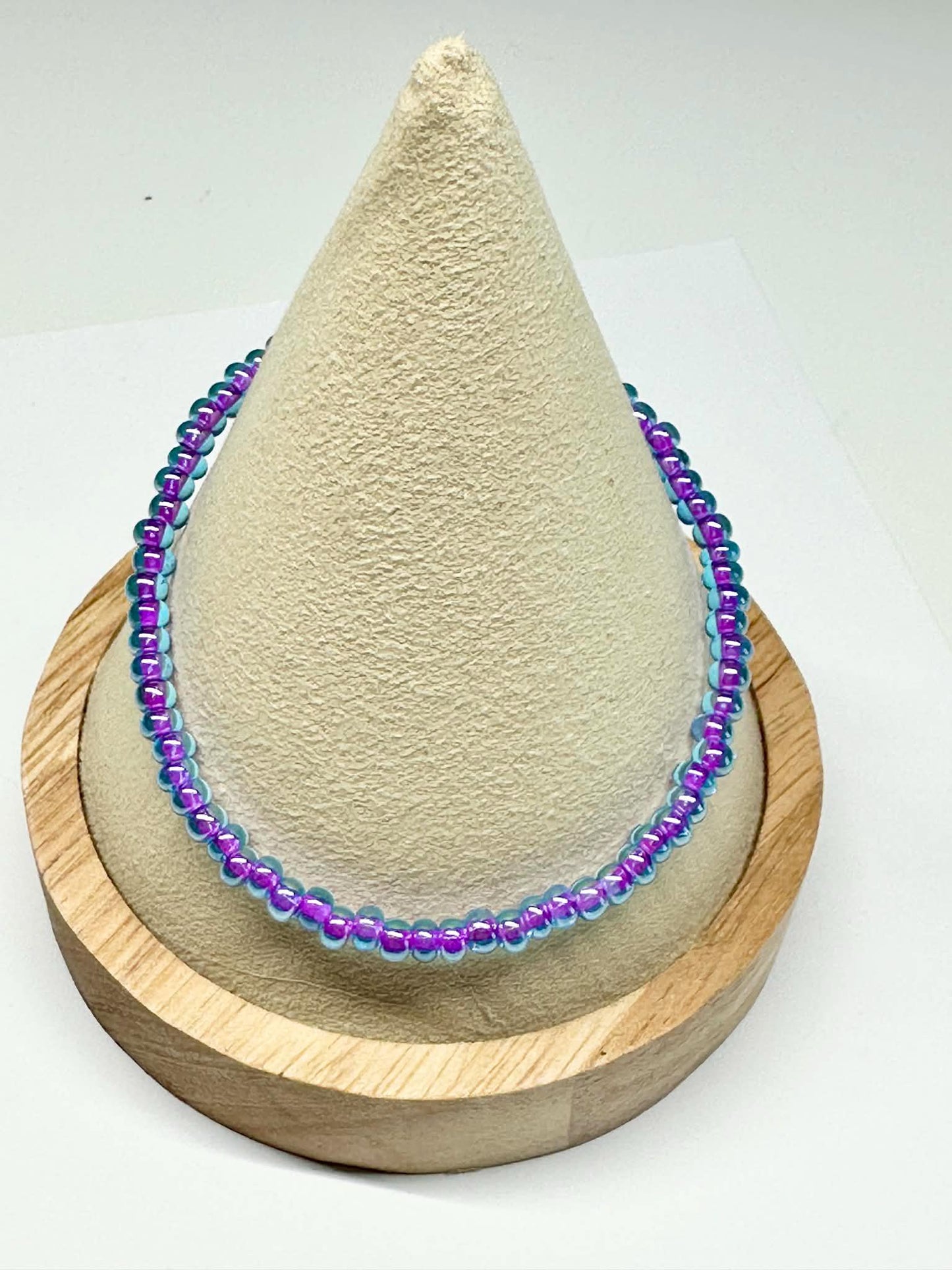 Single Strand Purple & Blue Transparent Seed Bead Bracelet