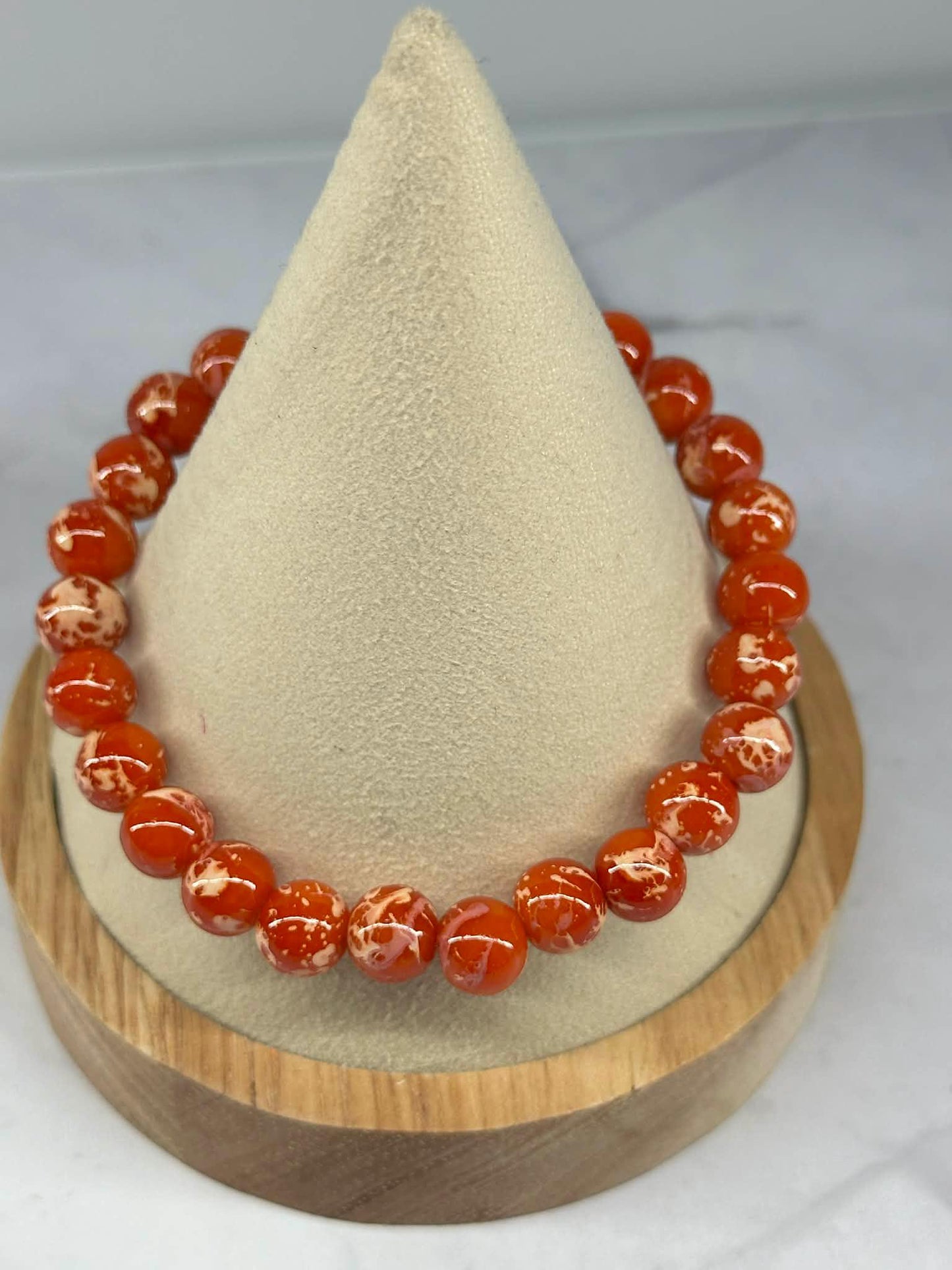 Single Strand Orange Marble Beaded Stretch Bracelet
