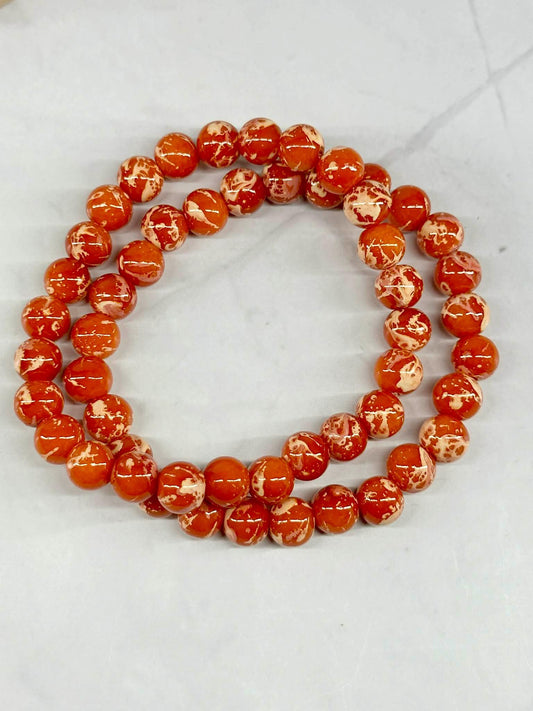 Single Strand Orange Marble Beaded Stretch Bracelet