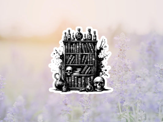 Dark Goth Bookshelf With Skulls Sticker