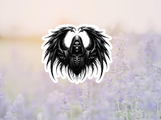 Dark Gothic Hooded Skeleton With Wings Sticker