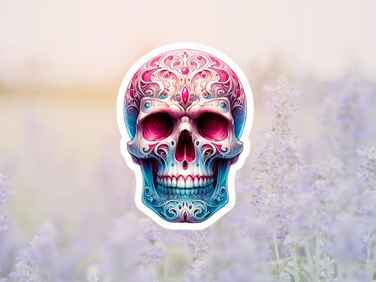 Pink & Turquoise Gothic Skull Sticker