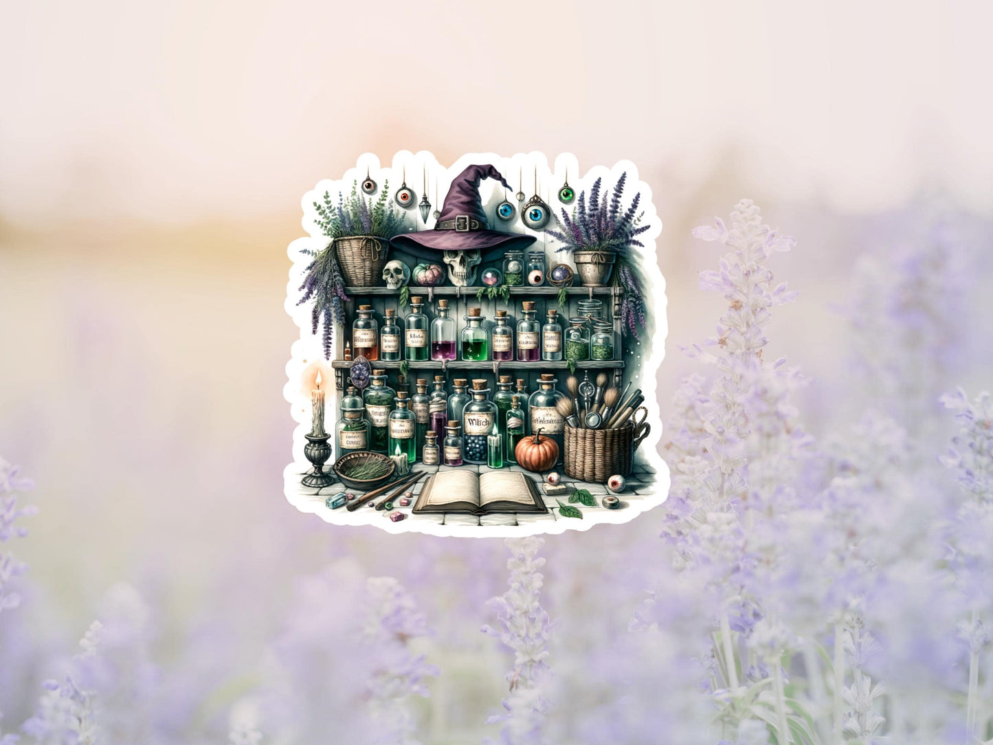 Watercolor Witch Potion Bottles & Book Sticker