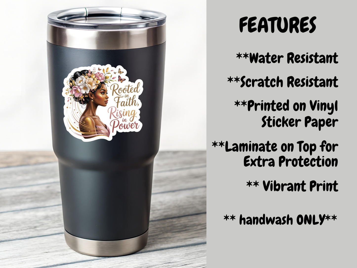 Rooted In Faith, Rising In Power Woman Sticker