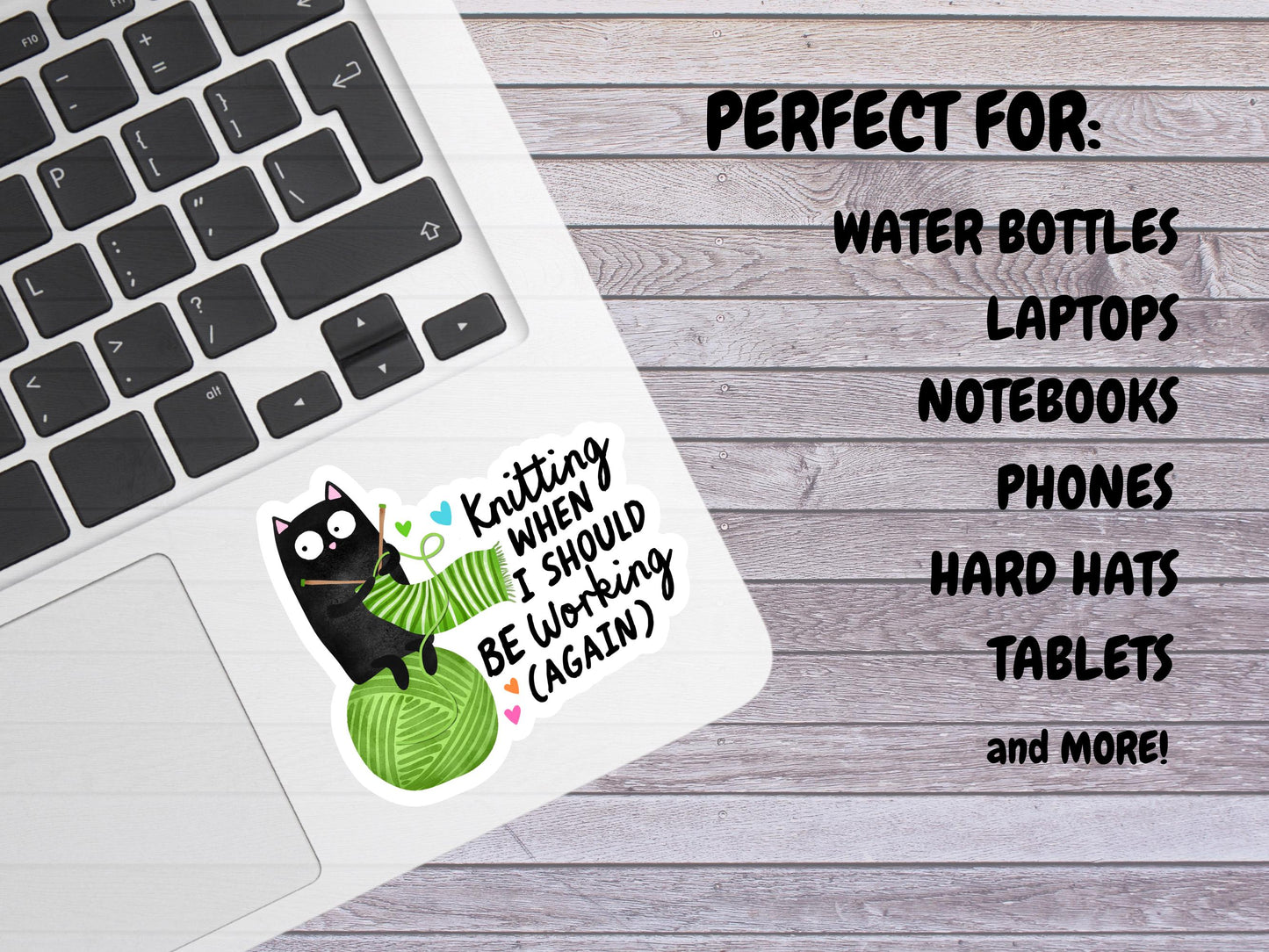 Knitting When I should Be Working (Again) Black Cat Sticker