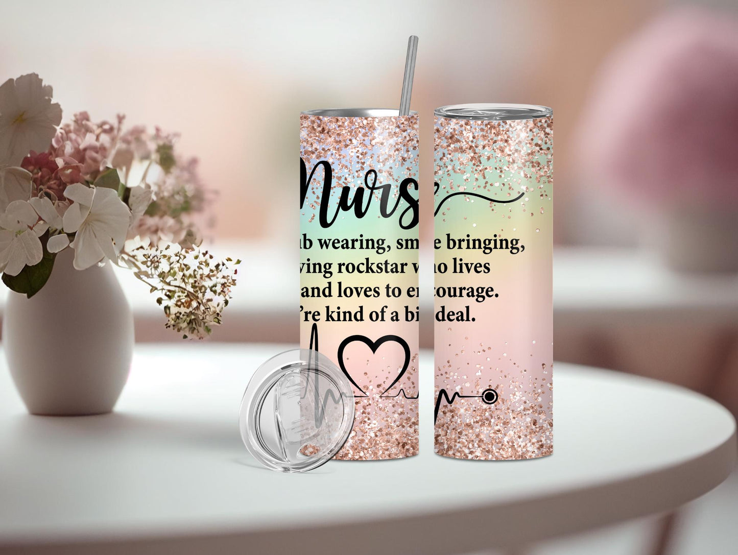 Nurse Definition Inspirational Faux Glitter 20oz Tumbler