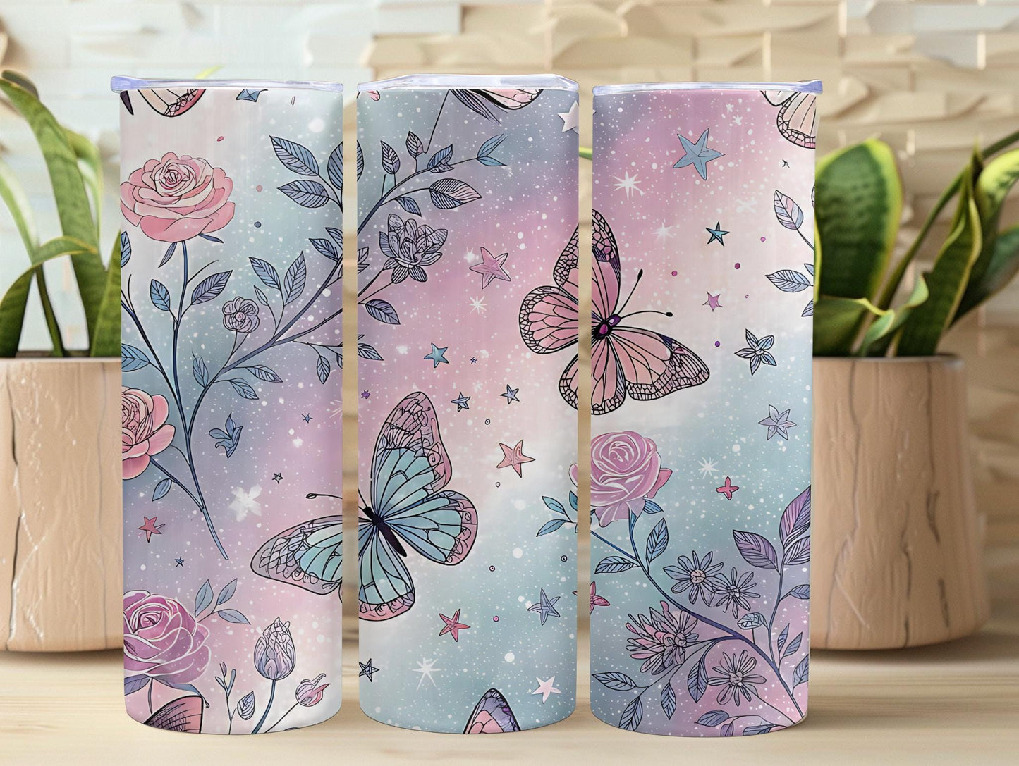 Ombre Pink Roses and Butterflies 20oz Tumbler