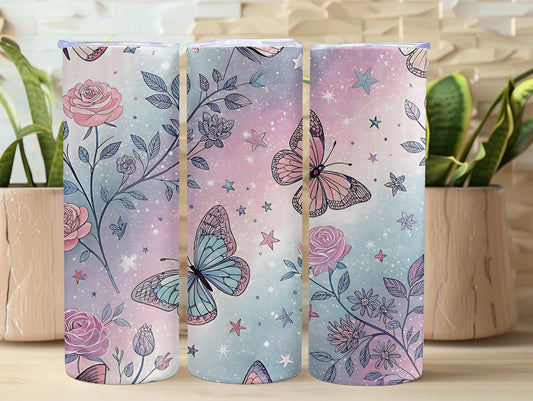 Ombre Pink Roses and Butterflies 20oz Tumbler