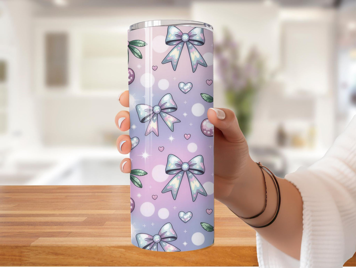Ombre Iridescent Cherries and Bow 20oz Tumbler