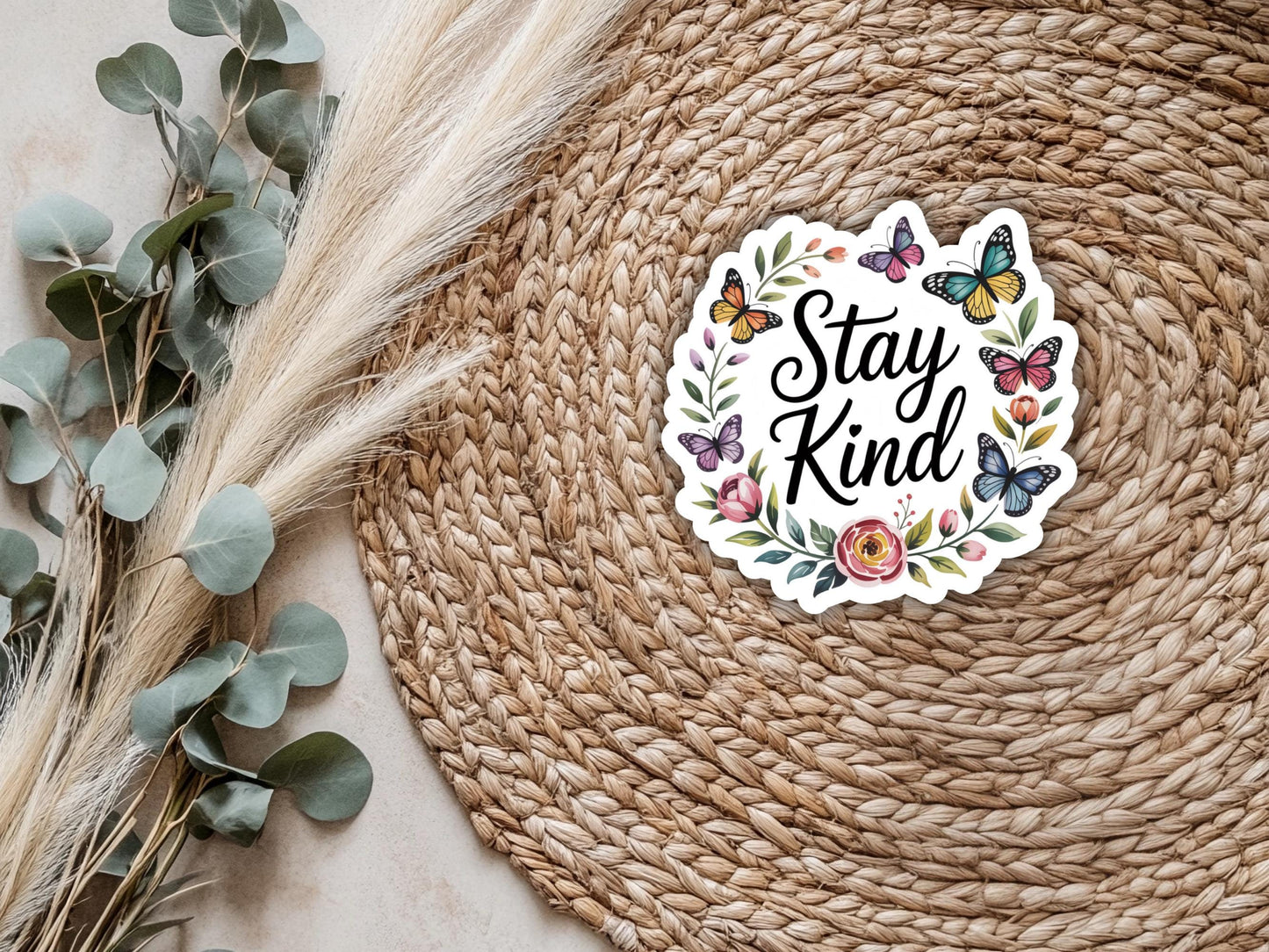 Stay Kind Butterfly & Floral Sticker