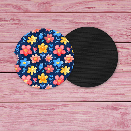 Multi Color Flowers Neoprene Car Coaster
