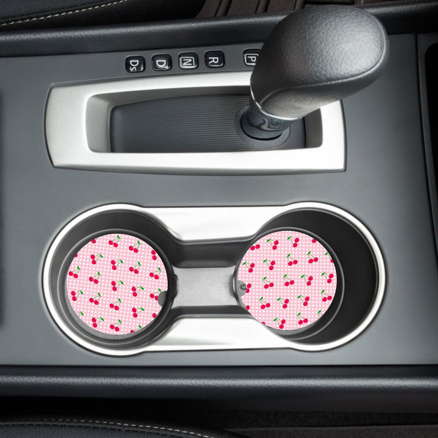 Cherries With Pink And White Dots Neoprene Car Coaster