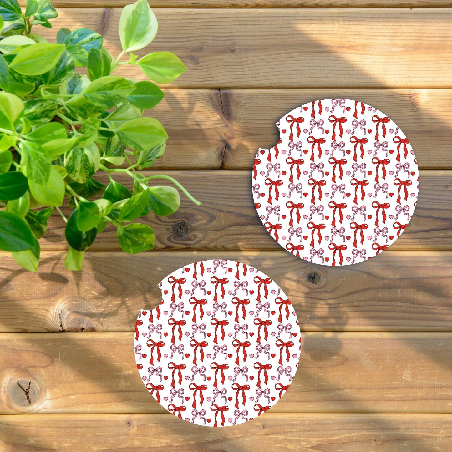 Pink & Red Coquette Bows Neoprene Car Coaster