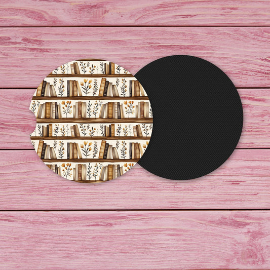 Stack Of Books and Flowers Neoprene Car Coaster