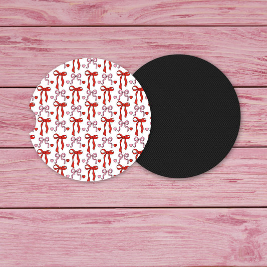 Pink & Red Coquette Bows Neoprene Car Coaster