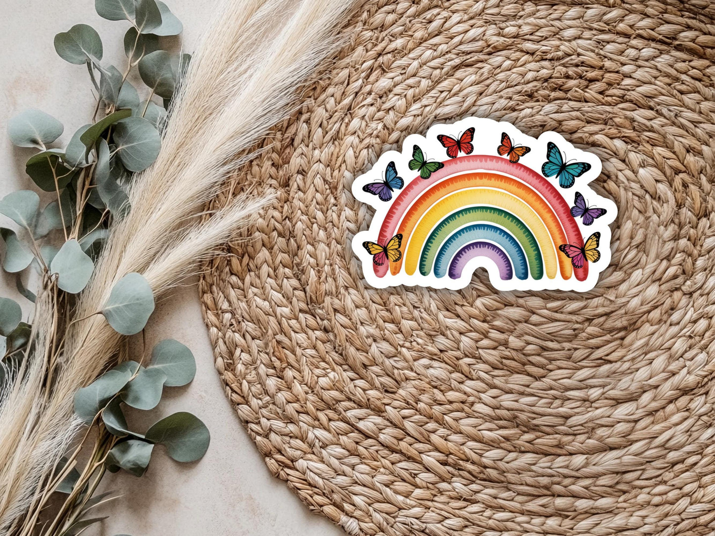 Colorful Rainbow and Butterflies Sticker
