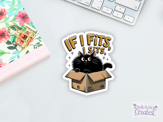 If It Fits I Sits Black Cat Sticker