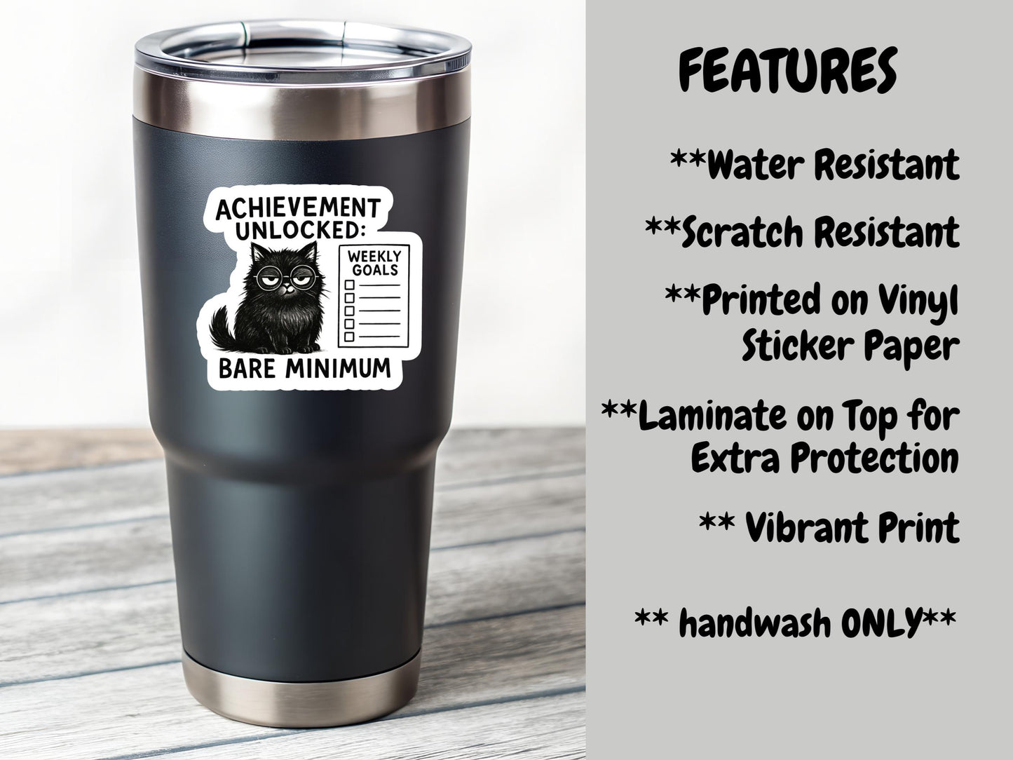 Achievement Unlocked Bare Minimum Black Cat Sticker