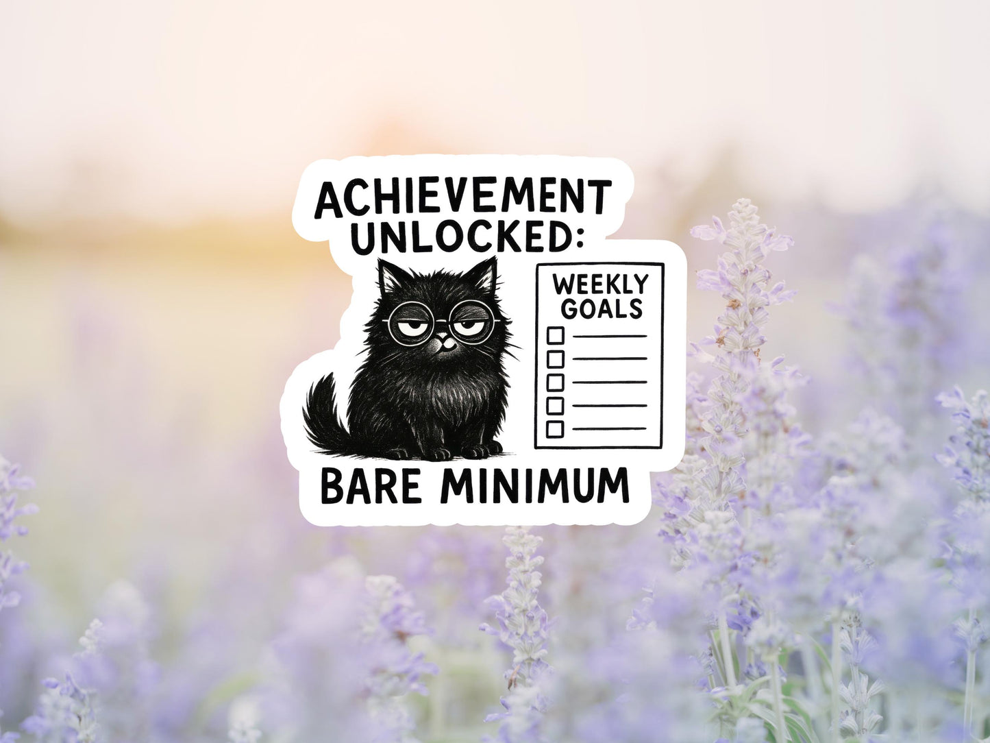 Achievement Unlocked Bare Minimum Black Cat Sticker