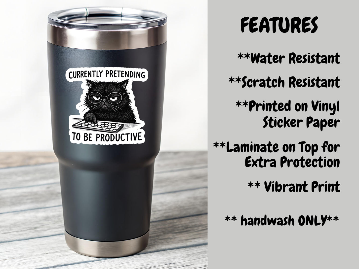 currently Pretending To Be Productive Black Cat Sticker