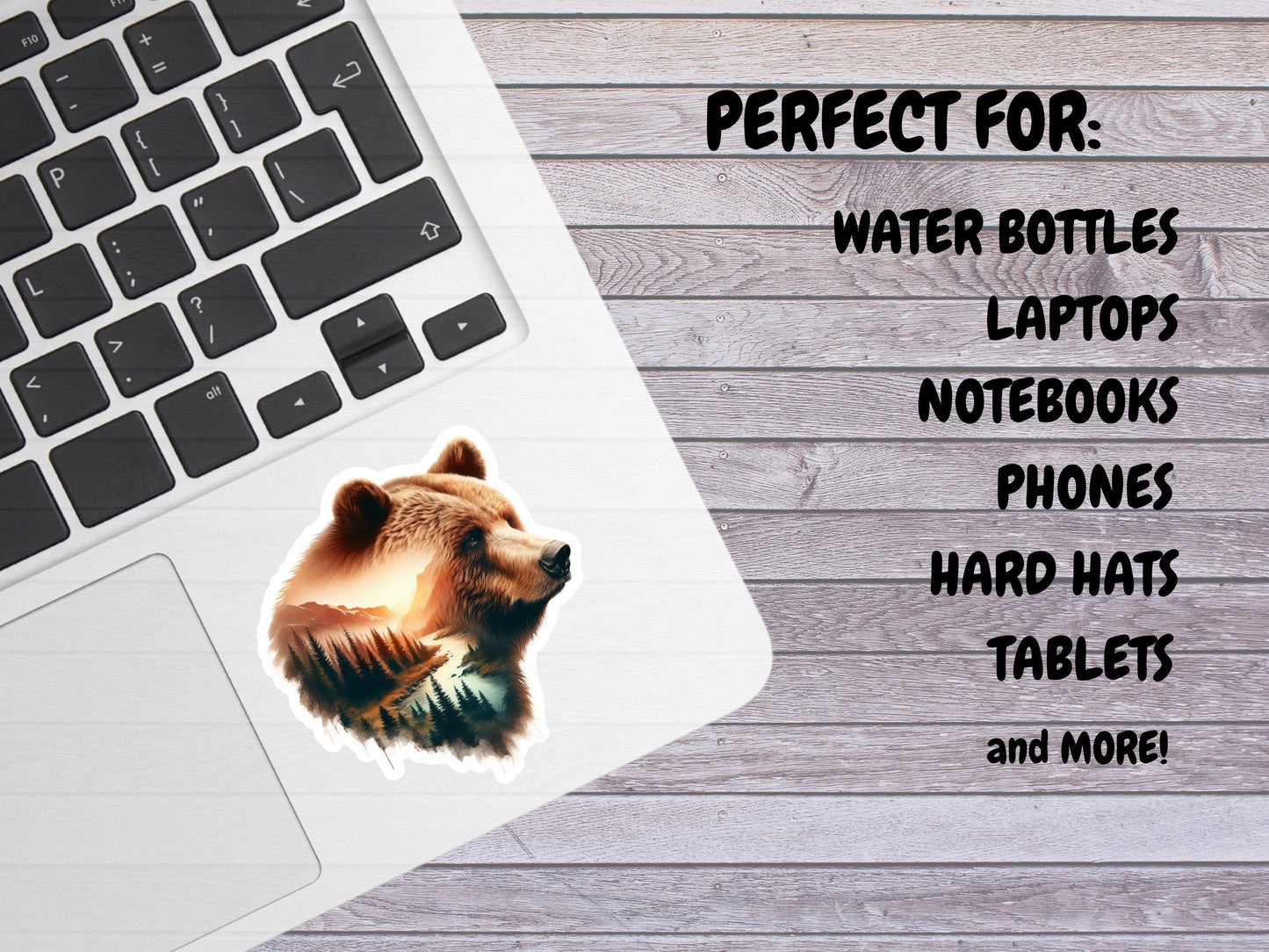 Bear And Forest River Double Image Watercolor Sticker