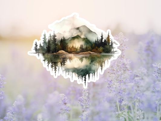 Foggy Mountain And Forest/Lake Double Image Watercolor Sticker