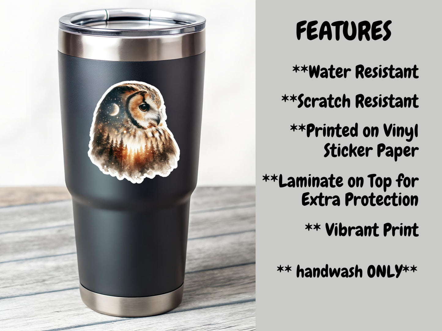 Owl And Forest River Double Image Watercolor Sticker