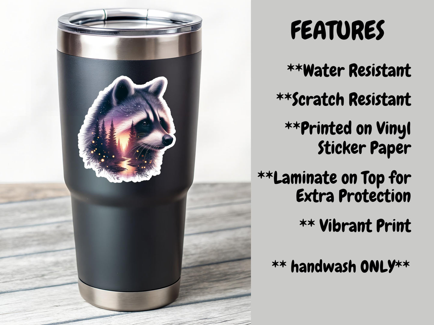 Raccoon And Forest River Double Image Watercolor Sticker