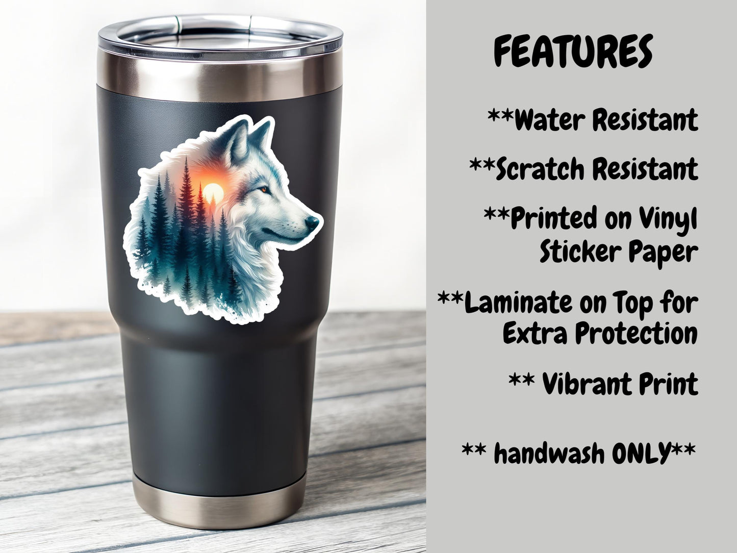 Wolf And Forest River Double Image Watercolor Sticker